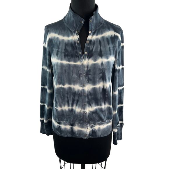Barbara Lesser Fibers Gray White Sweatshirt Cotton Tie-Dye Snap Button Front XS - Picture 1 of 7